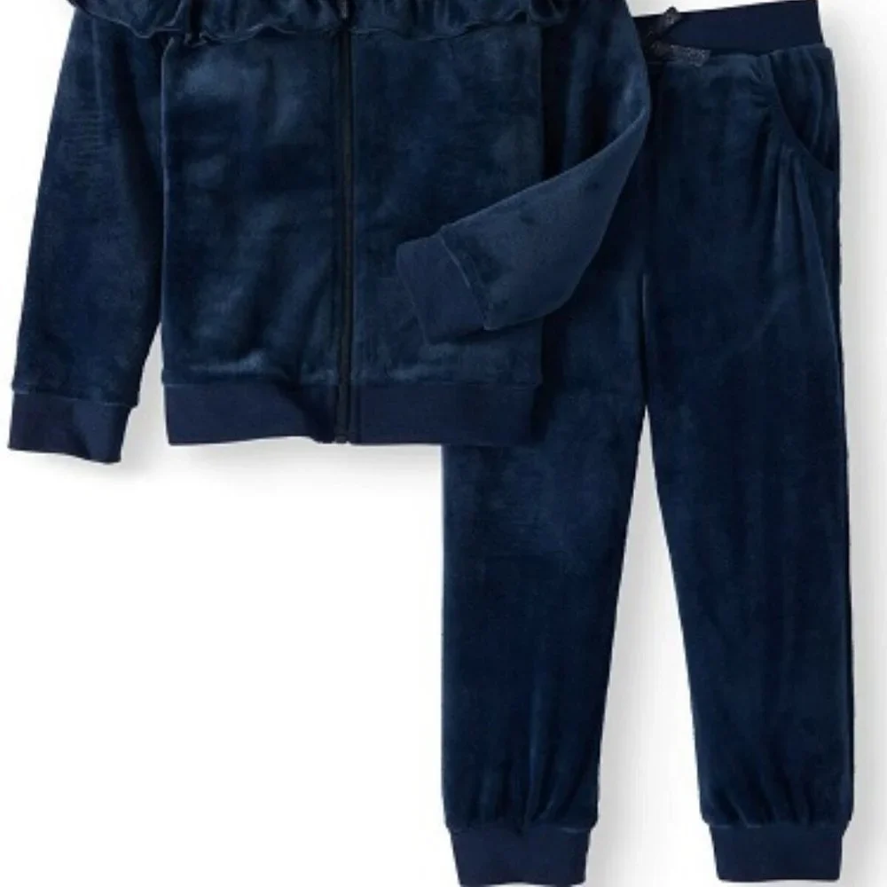Toddler Girls' Ruffle Velour 2 piece Dark Blue Hoodie set Size 2T NEW!